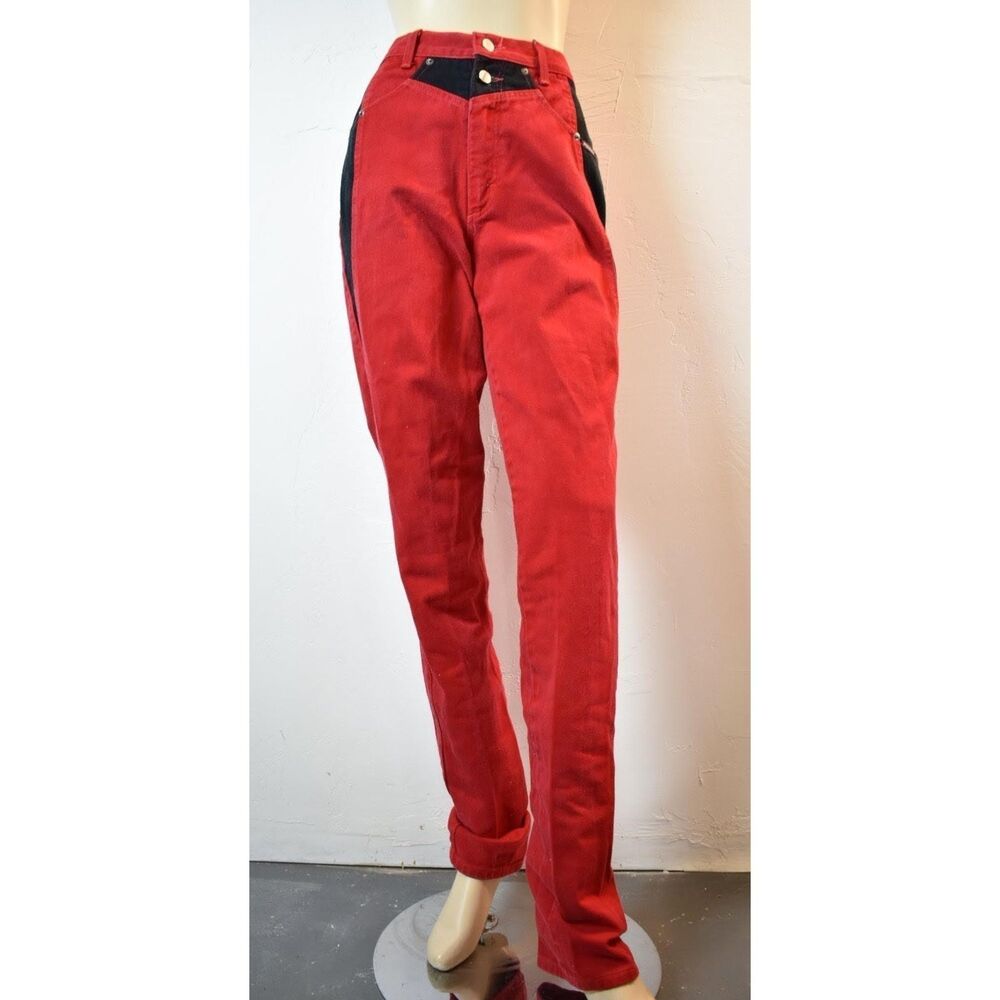 Vintage 1980s Roughrider Circle T Red and Black Western Jeans